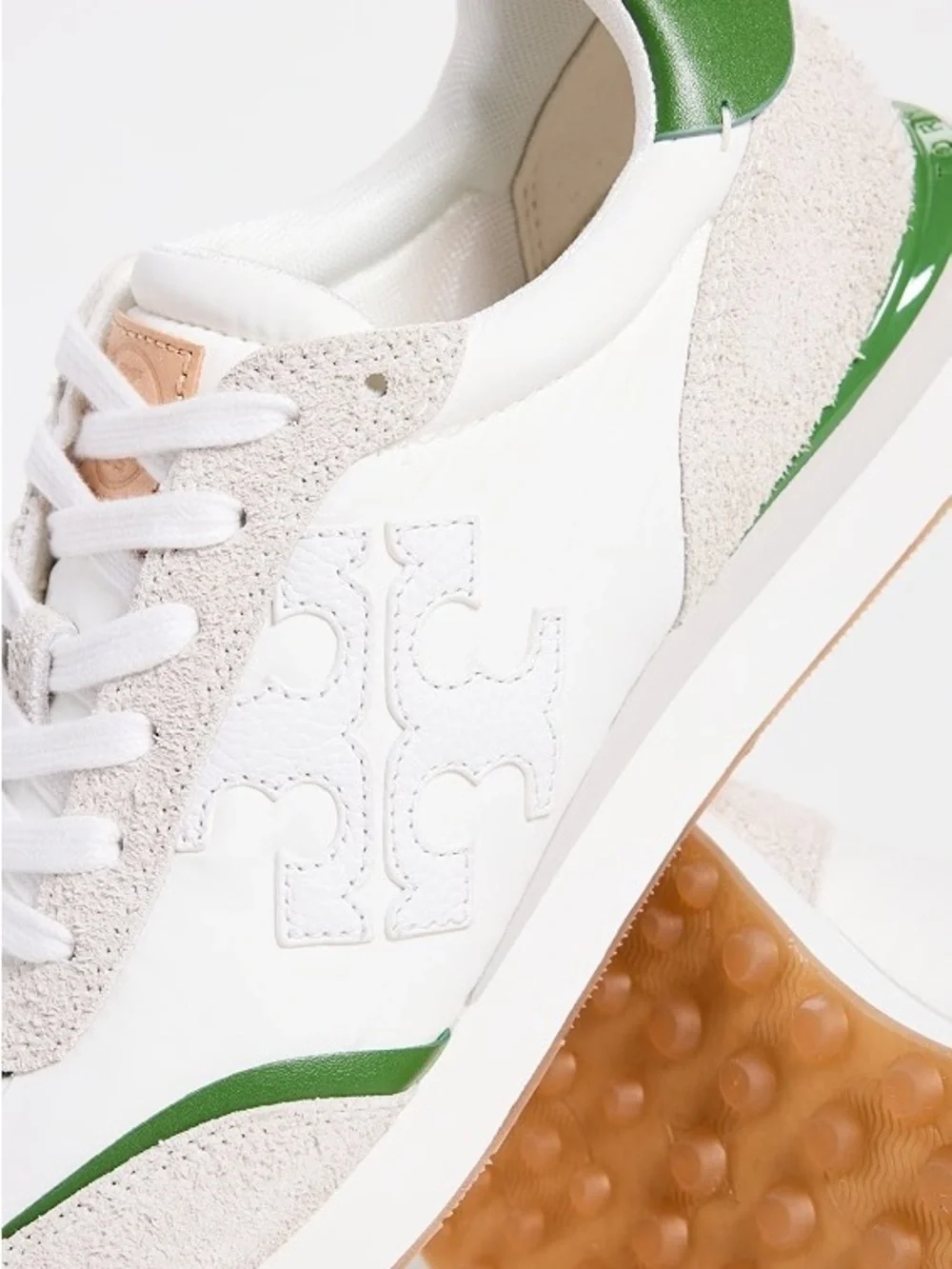 White & Green Leather Suede Sneakers